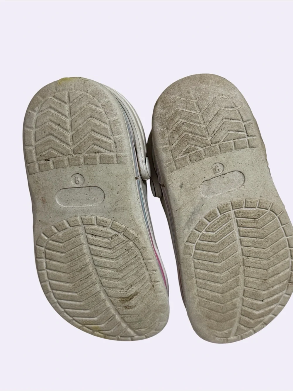 Kids White Croc Clog Sandals with Rainbow Accent size 9